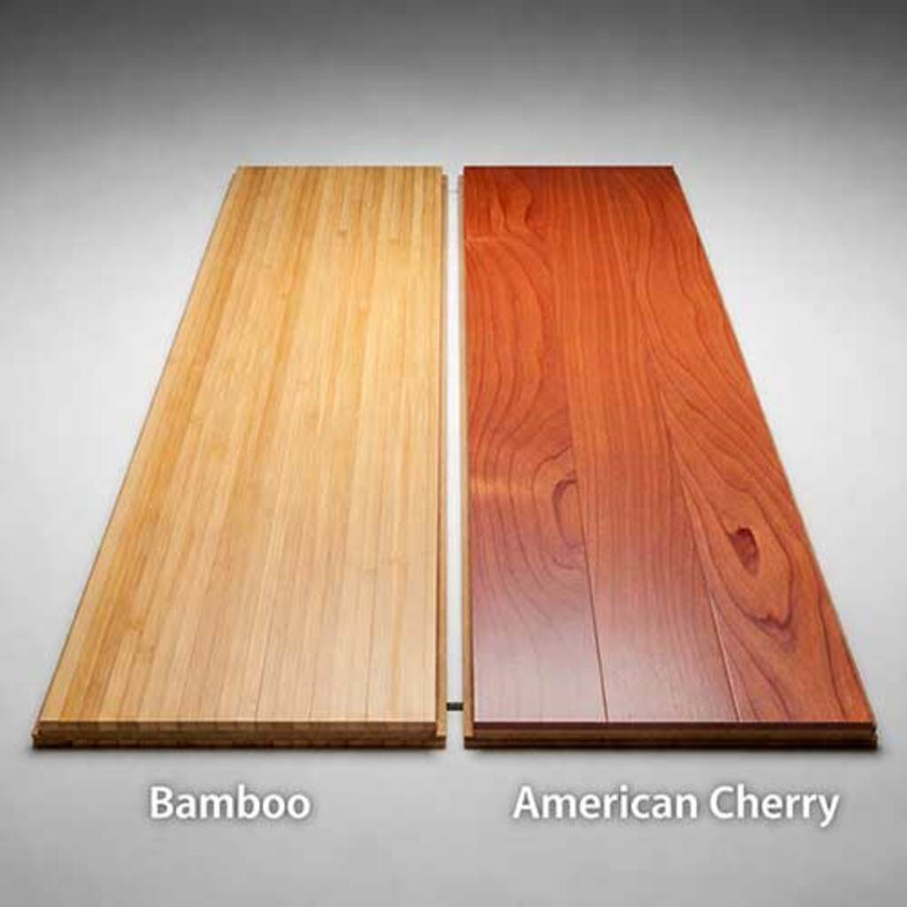 American Cherry and Strand-Woven Bamboo – Warm Character vs Extreme Hardness american cherry and strand woven bamboo flooring comparison of character colour and hardness